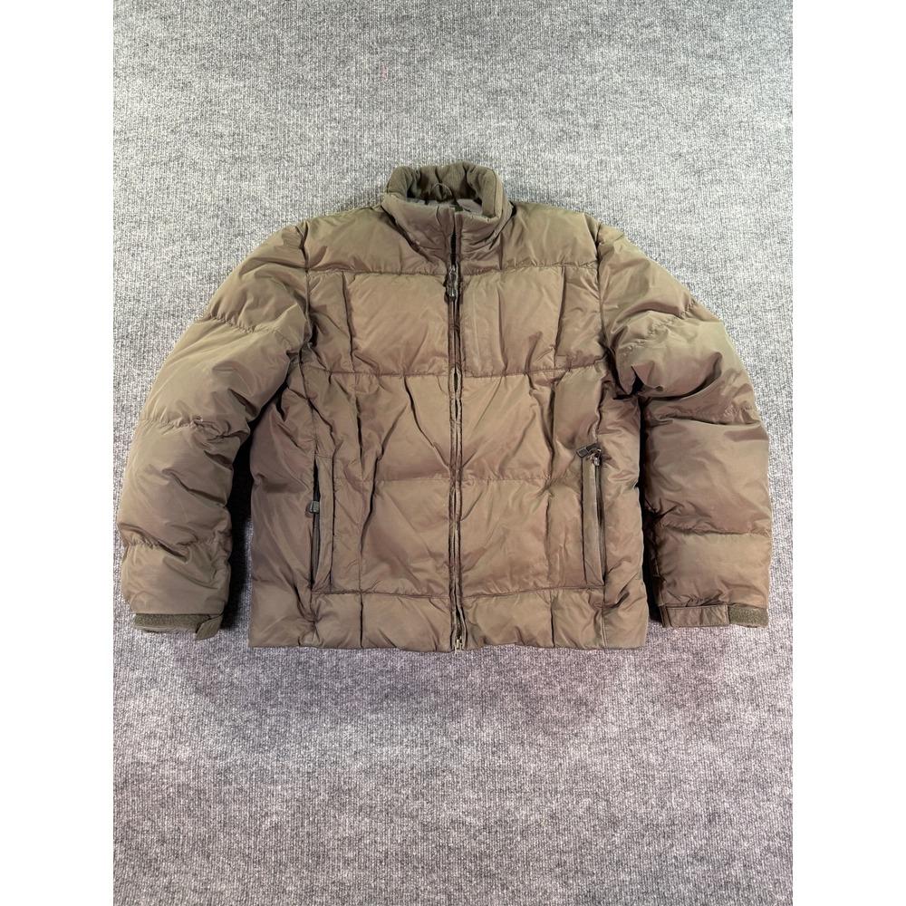 Eddie Bauer Puffer Down Jacket Mens Medium Olive Green Quilted‎ Full Zip Outdoor
